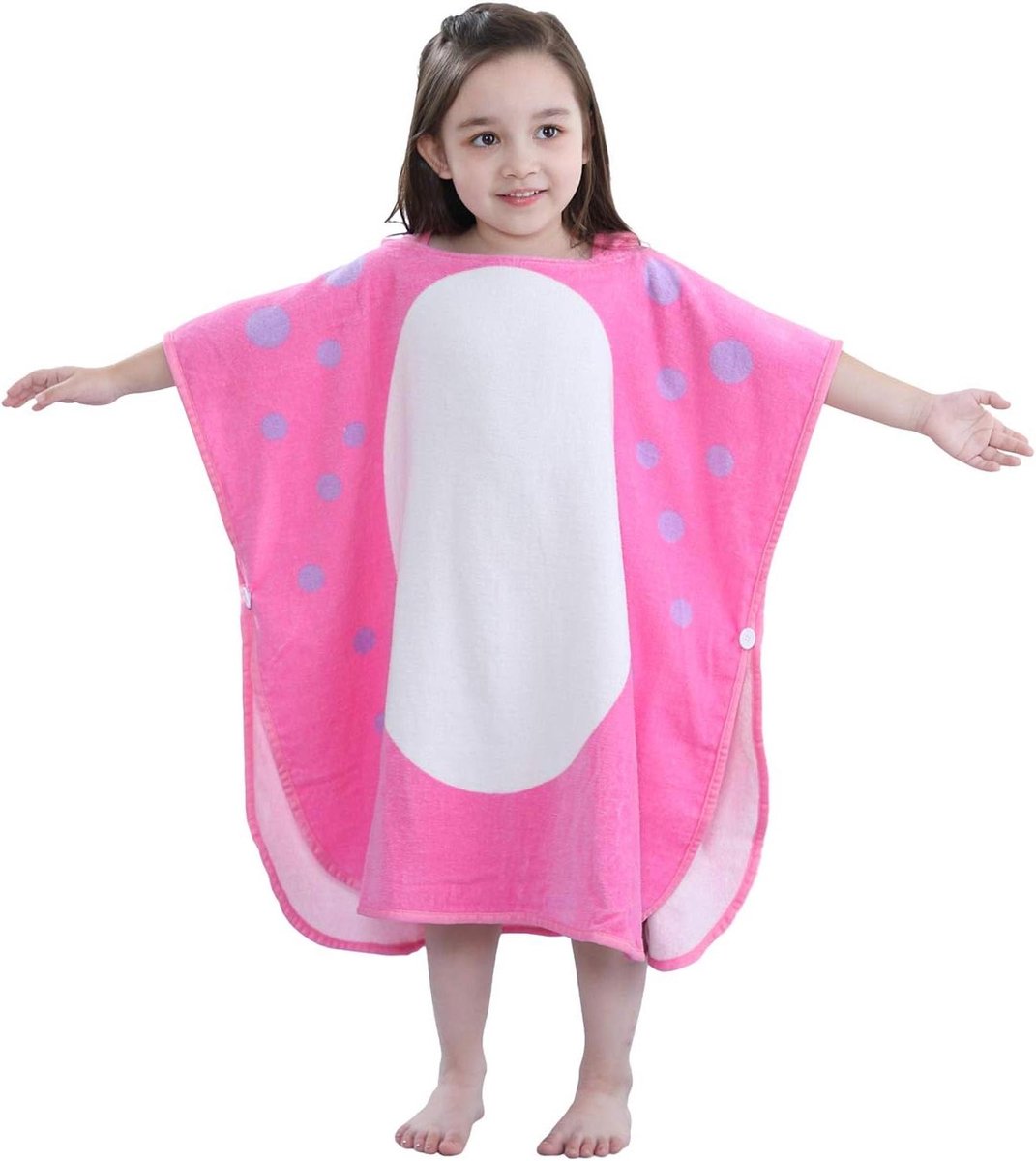 Kinderen Badponcho - Dino Handdoek - Strand en Zwembad - Capuchon met Hoorns - 60x120 cm - Roze