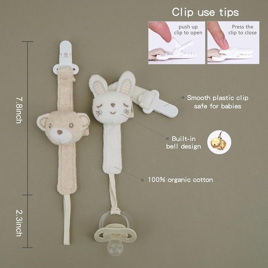 Fopspeenclip Baby - Speenhouder Kinderen - Voorkom Verloren Spenen - Organisch Katoen - 27 cm - Multicolor — afbeelding 4