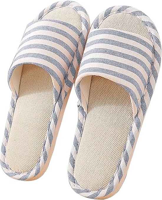 Pantoufles Femme - Chaussons - Taille 38/39 - Antidérapantes - Évacuation de la transpiration - Lin et Coton - Respirantes - Pantoufles - Pantoufles - Douces - Intérieur et Extérieur - Pantoufles Ouvertes - Pantoufles en Coton et Lin Unisexe - Bleu