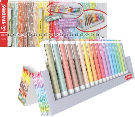 STABILO swing cool - Markeerstift - Perfect Voor Onderweg - NatureCOLORS - Deskset Met 18 Kleuren