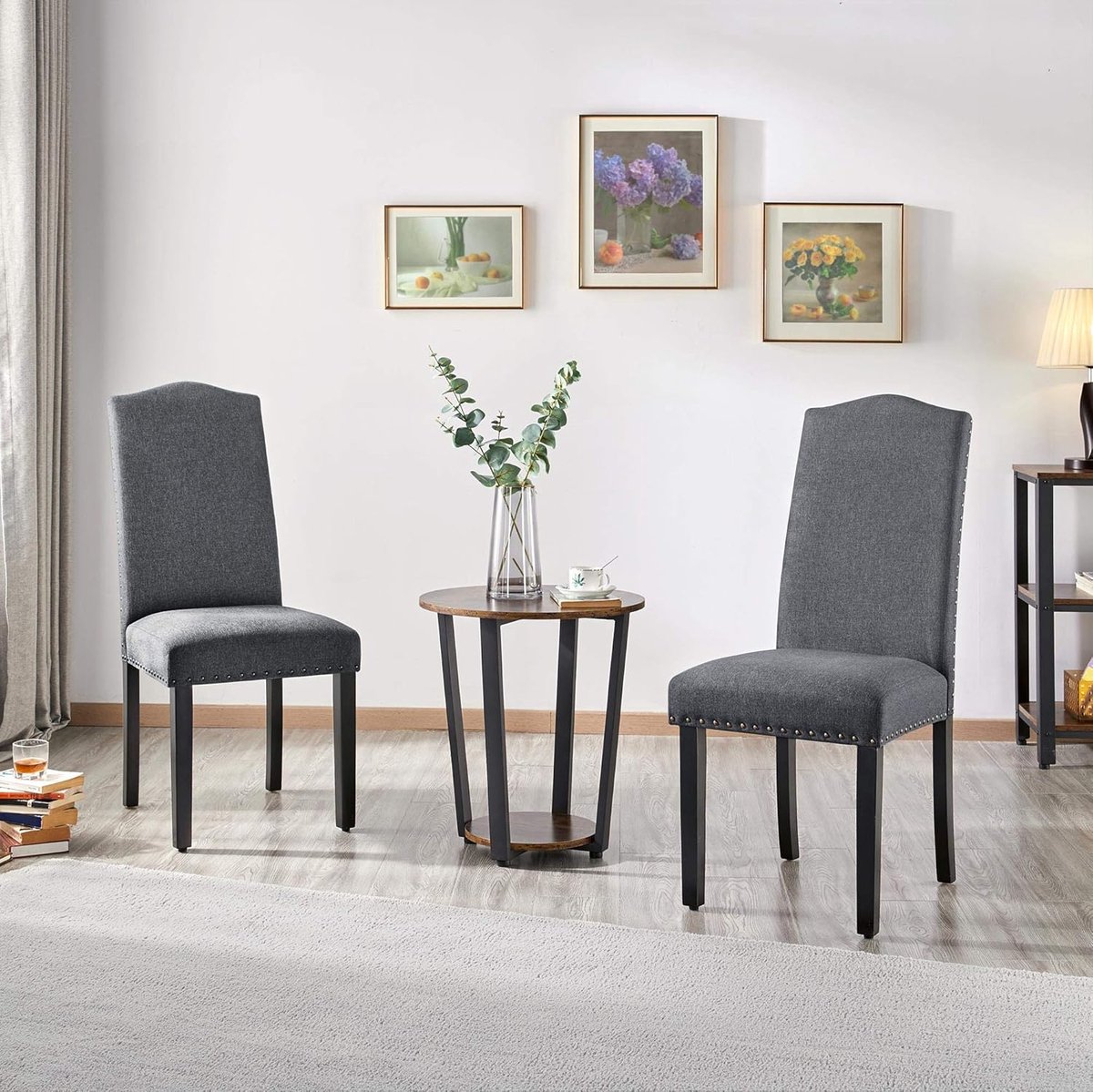 Luxe Velvet Eetkamerstoelenset met Hoge Rugleuning en Houten Poten – Donkergrijs, 62 x 45,5 x 103 cm – Set van 4 Comfort Stoelen voor Keuken en Eetkamer