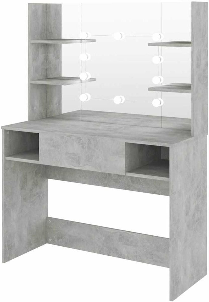 Kaptafel met LED - Make-up tafel - Klaarmaken voor dag - Moderne stijl - 100x40x135 cm - Betongrijs