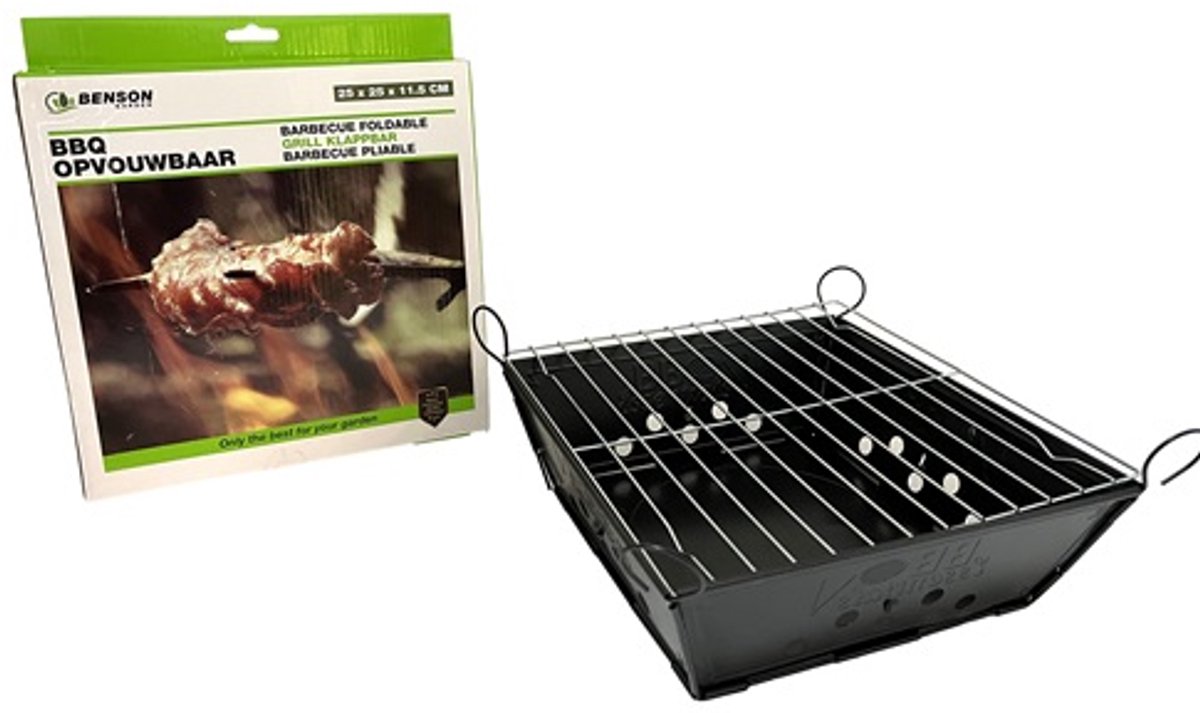 Opvouwbare barbecue 25 x 25 x 11,5 cm - Houtskoolbarbecue - BBQ met ventilatiegaten - 25 x 25 x11,5 cm - Lichtgewicht constructie van staal - Ideaal voor Tuin , Park of Vakantie