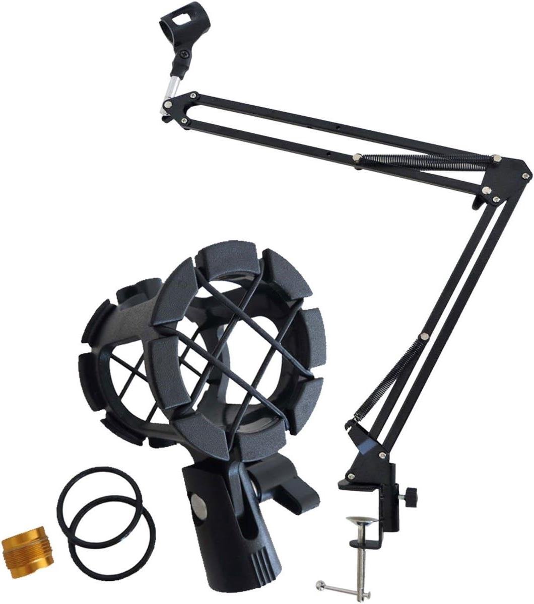 Microfoonarm Tafelmodel - Zwenkarm Statief - Podcasts Opnemen - 360 Graden Draaibaar - 40 cm Armlengte - Zwart