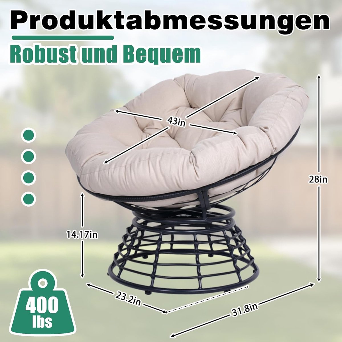 Papasan Draaistoel 360° Rond – Meuble Paris Ergonomische Rieten Loungestoel met Dik Kussen – Moderne Relaxstoel voor Woonkamer, Slaapkamer & Balkon – Zwart Frame / Lichtgrijs Kussen