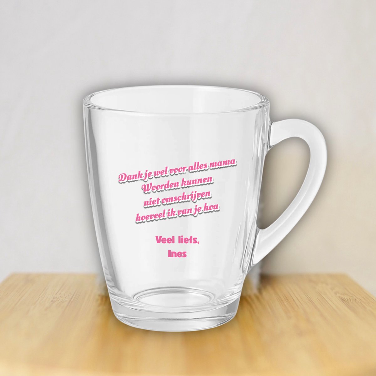 Gepersonaliseerd Cadeau voor Mama - Theeglas met Eigen Tekst - Theeglas met Oor - Theeglas 300ml - Moederdag - Moederdag Cadeautje - Moederdag Cadeau