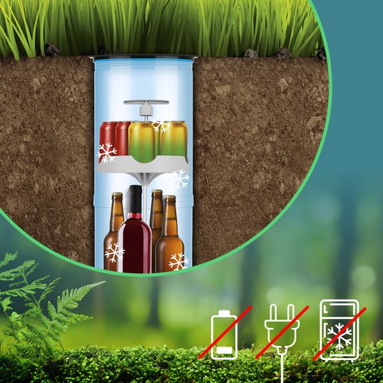 EASYmaxx Flessenkoeler voor buiten, fles- en blikjeskoeler, met grondgat, tot 13 flessen en blikjes (0,33 l tot 1 l), klimaatneutraal en efficiënt dranken en gerechten bewaren van Easymaxx — afbeelding 3