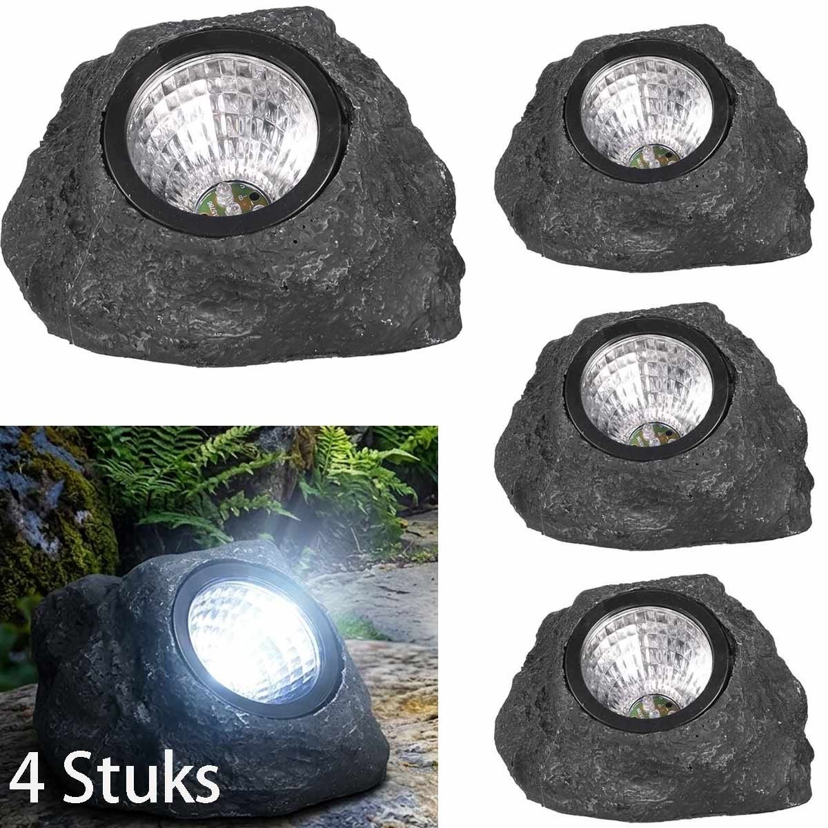 Meedeer (4stuks) Solar Grondspots-Wit-gesimuleerd gesteente-Geen montage vereist-4LED lichtkralen-Zonne-decoratie Lamp-6-12 uur in de grond verlichting -Tuin Staak Licht-Grondverlichting-Zonne-verlichting Buiten Grond Pad Lichten Zonne-terras