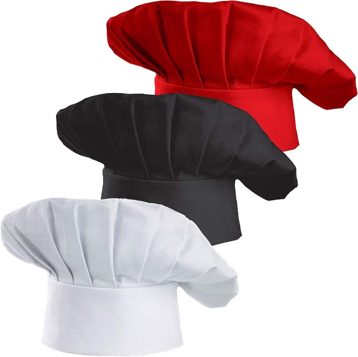 Chef Hoed Set - Koksmuts Bakker - Keuken Werk - Verstelbare Sluiting - 3 Stuks - Multi