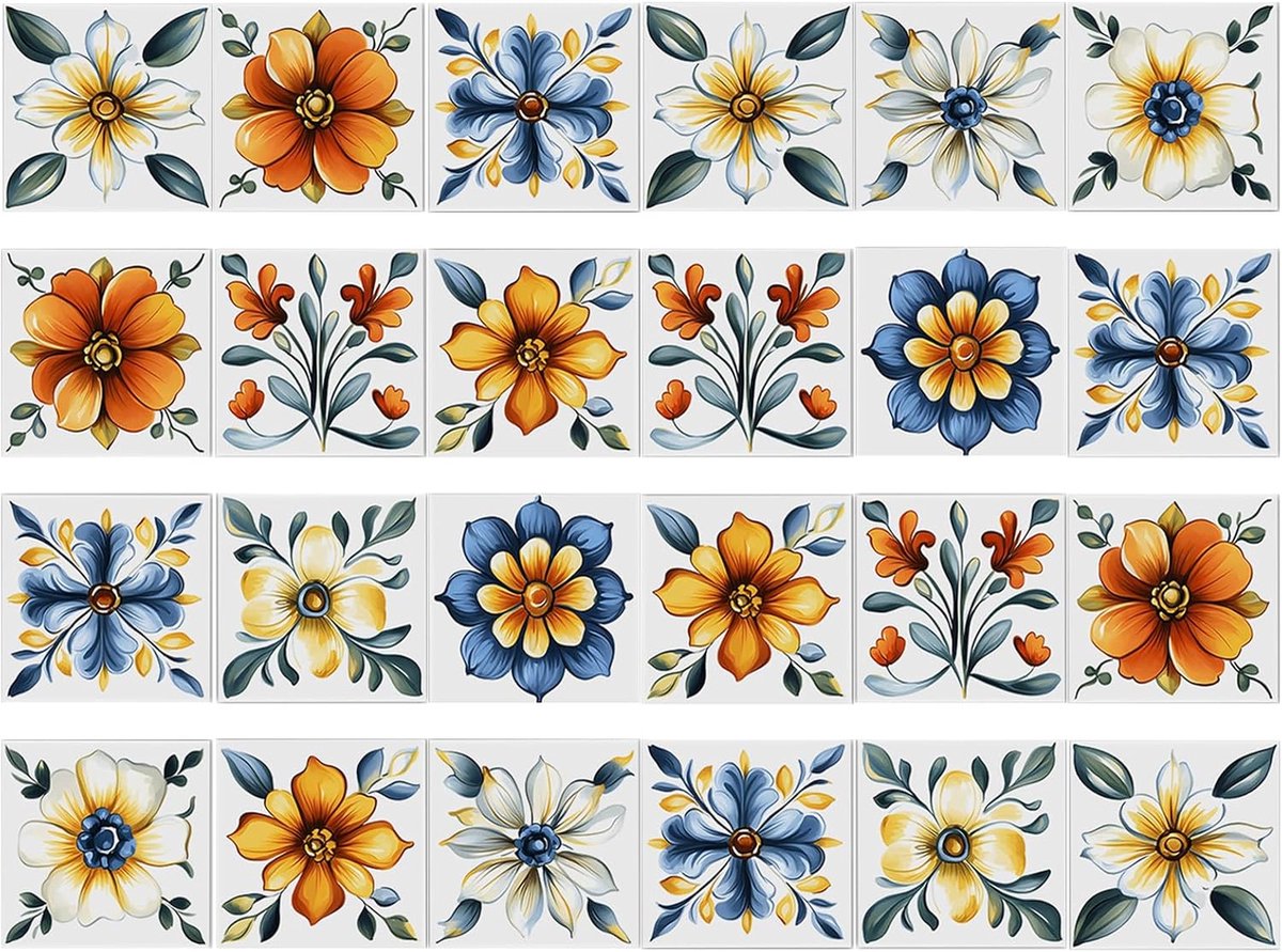 Doe-het-zelf muurstickers - 24 vellen set - waterdichte PVC Marokkaanse tegelstickers voor keuken en badkamer - wit - 20 x 20 cm - decoratieve muurdecoratie