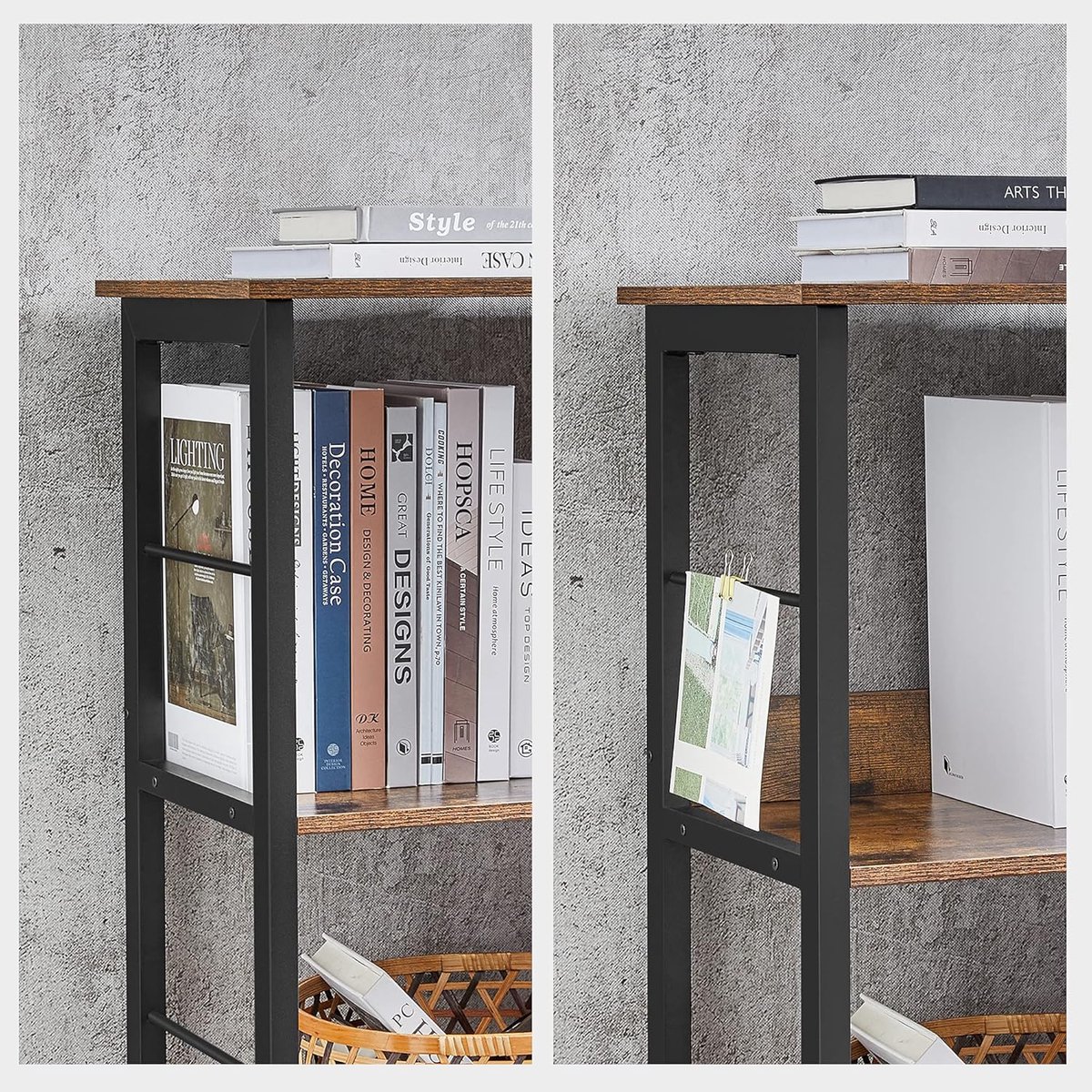 Boekenkast - Staande boekenkast industrieel 120 cm VASAGLE stijl 6 vakken open opbergkast met staalframe en houtlook – woonkamer / kantoor / keuken rek 33x120x80 cm vintage bruin zwart – abtkantoor