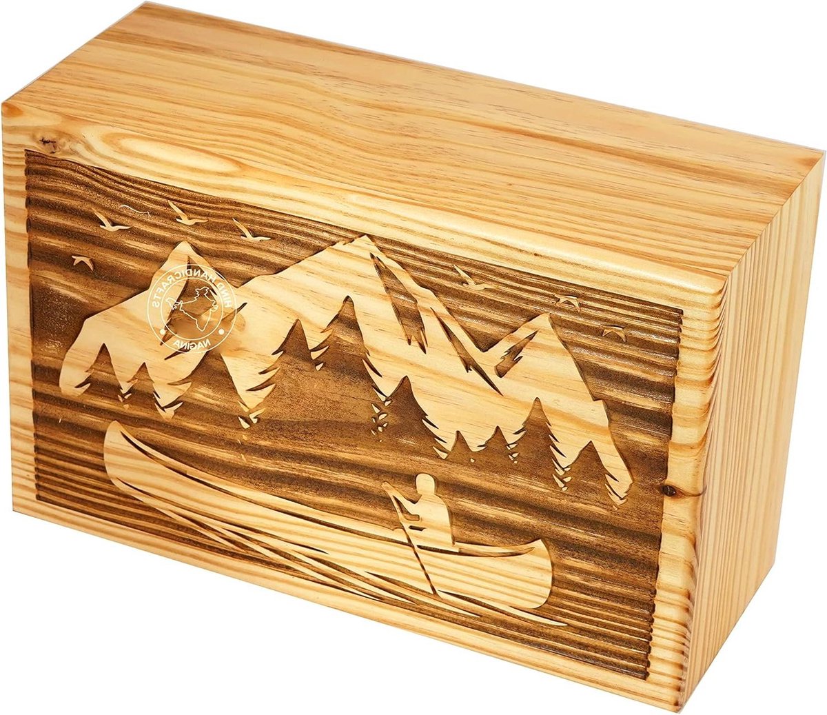 Houten Crematie Urn - As Urn Doos - Herdenking Thuis - Handgemaakt Dennenhout - 250 Kubieke Inch - Boot
