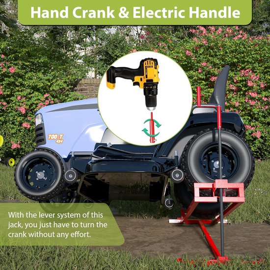 Rijgrasmaaier Hefkrik - Trekker Lift Jack - Onderhoud Zitmaaier - Inclusief Elektrische Connector - 800 Lbs Capaciteit - Rood — afbeelding 4