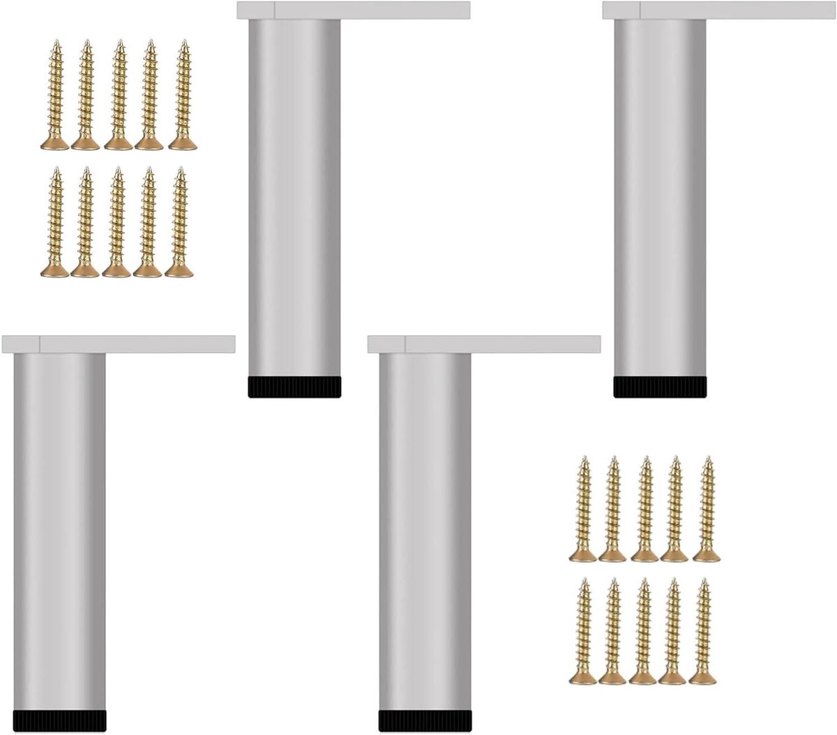 Meubelpoten Set - Tafelpoten Bankpoten - Meubels Verhogen - Verstelbare Hoogte - 40-41 cm - Zilver