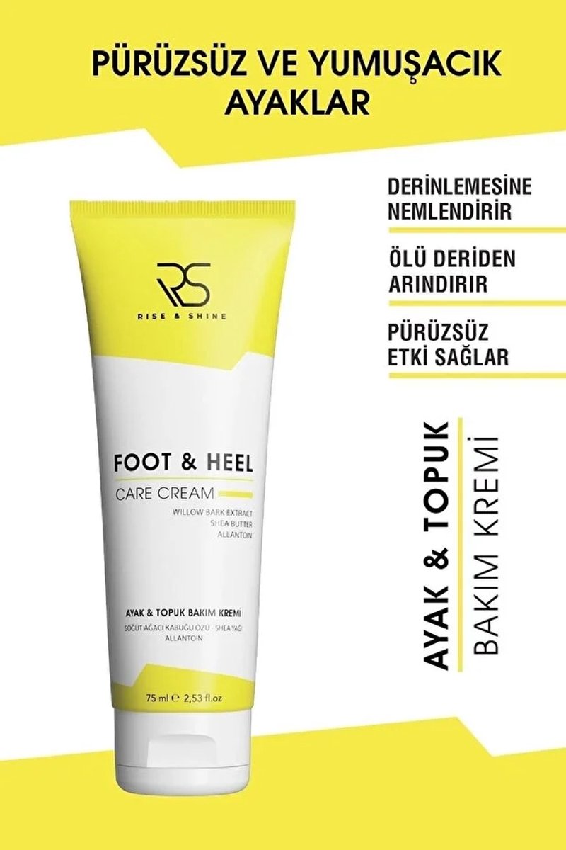RS Rise & Shine Foot & Heel Care Cream - Intens Hydraterende Voetcrème, Tegen Droge Hielen, Eetl en Ruwe Voetzolen Met Sheaboter & Allantoïne - 75 ml, Dilan Polat