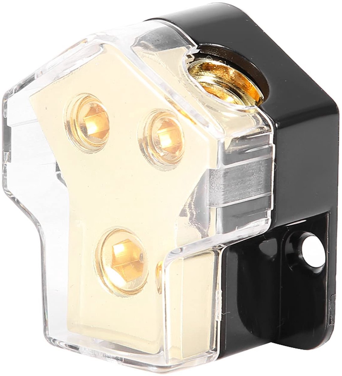 ONF3 - Power Ground Distribution Block - Auto Audio Voeding - Transparante Schelp - 1GA In 2 * 4GA Out - Stroomdistributie Blok - Geschikt voor ...
