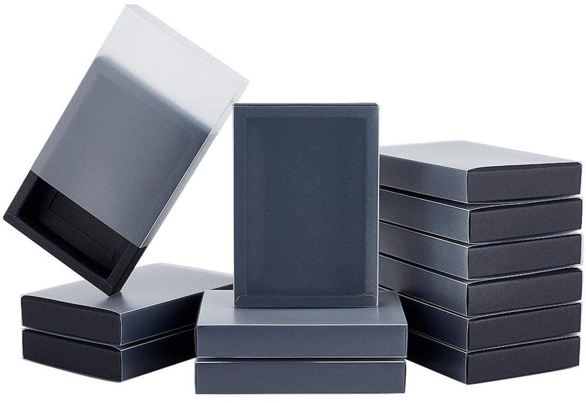 ONF3 - Cadeau Lade Box - Zwarte Kraft Doos - Met Doorschijnend Deksel - 16 Stuks - Sieraden Verpakking - Bruiloft - 13,8 x 9,7 x 2,5 cm