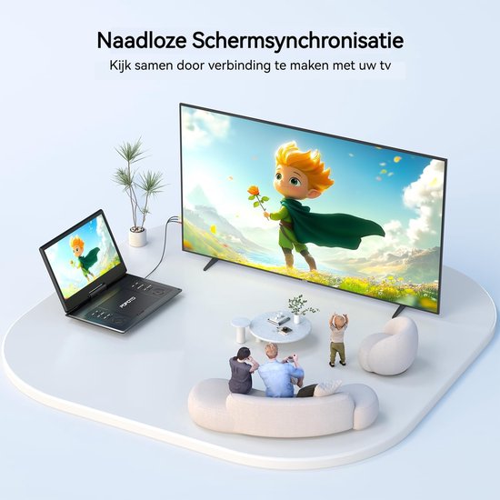 POFOTO 15.7" draagbare dvd-speler - met 14" groot HD-scherm - 6 uur oplaadbare batterij - ondersteuning voor USB/SD-kaart/Sync TV en meerdere schijfformaten - luidspreker met hoog volume - zwart — afbeelding 3