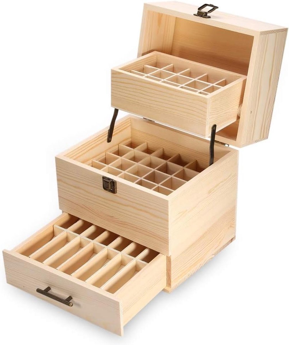Essentiële Olie Organizer van Hout, 59 Vakken, Drie Laags Opslagdoos voor Flessen met Essentiële Olie en Aromatherapie Accessoires