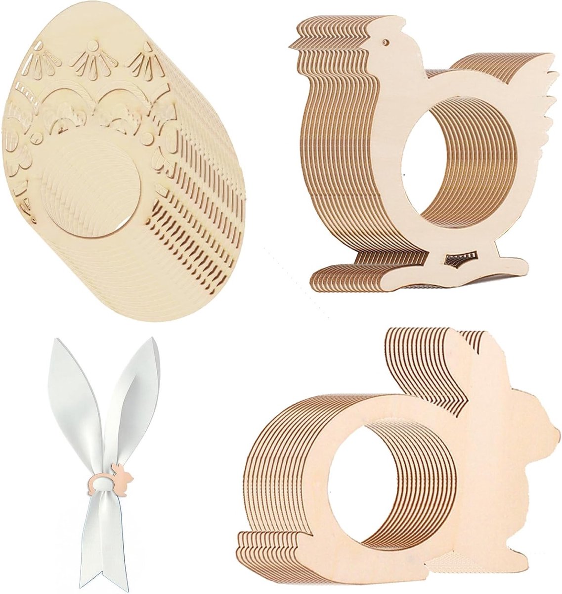 30 Stuks Houten Servetringen voor Pasen - Rabbit Ear Servetclips voor Ontbijt, Lunch, Diner en Feestdecoratie