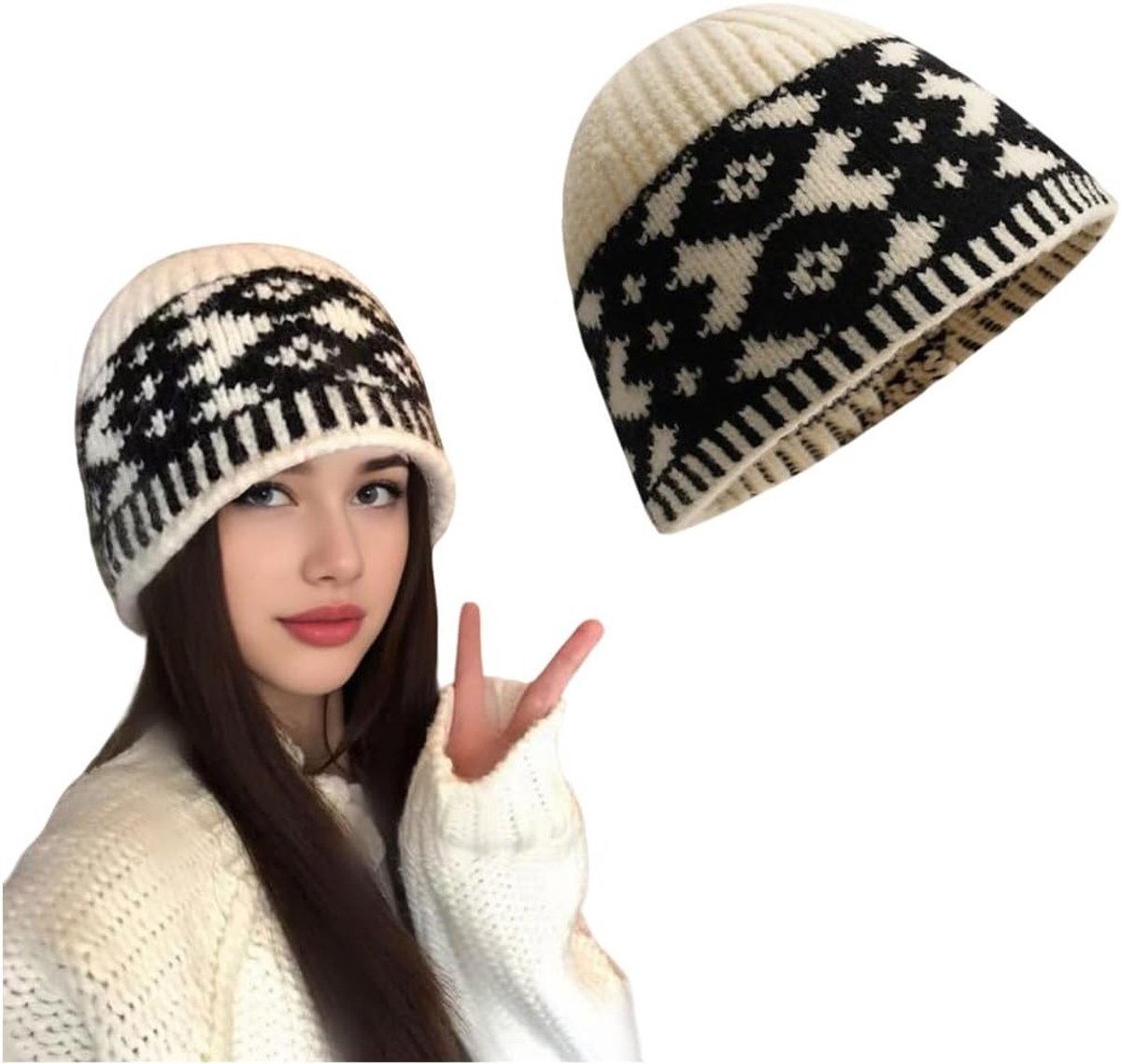Dunne gebreide wintermuts voor dames met fleece, vintage ontwerp, ideaal voor sport en wandelen, maat 54-59 cm