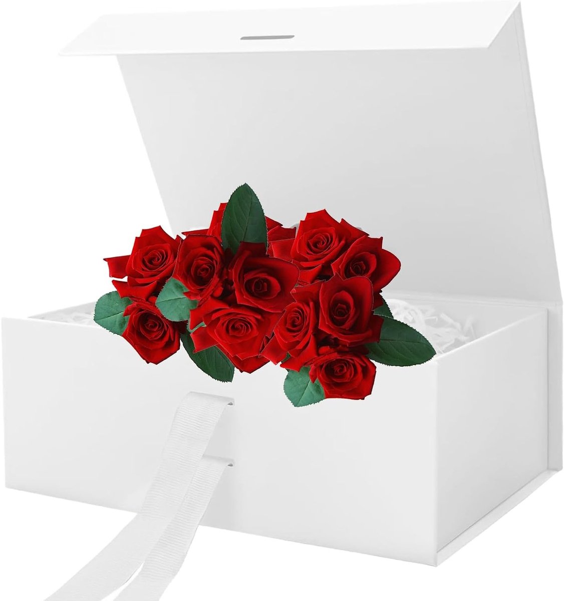 Elegante Magnetische Cadeaubox met Strik en Deksel, 21 x 17 x 7 cm, Perfect voor Trouwen, Kerst en Jubilea - Witte Verpakking