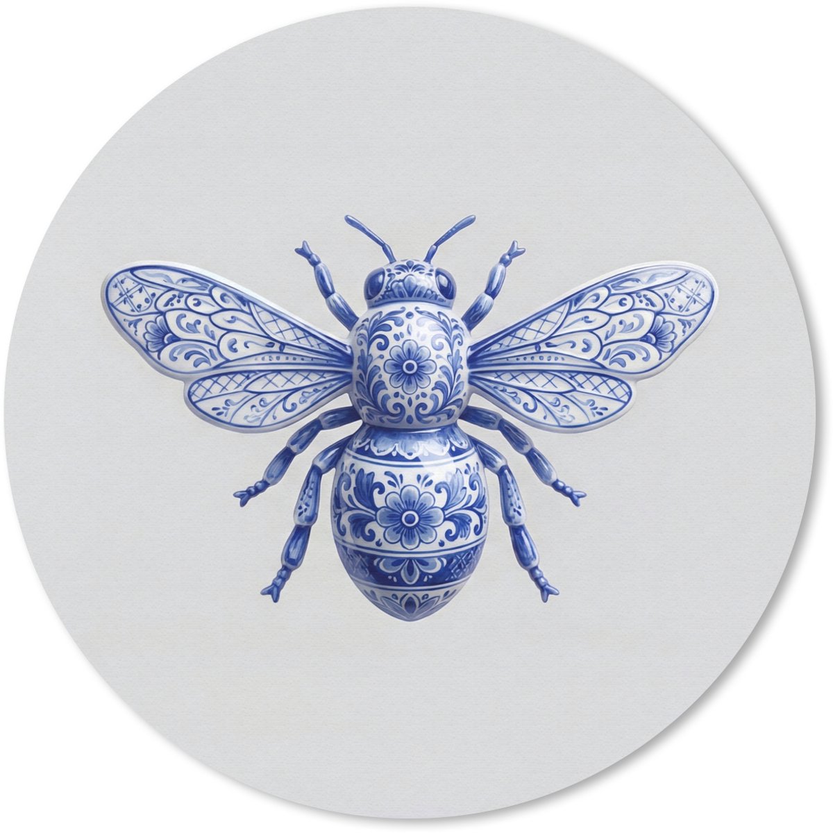 Muismat rond 20x20 cm - Mousepad Bij - Modern - Delfts - Blauw - Ronde muismatten