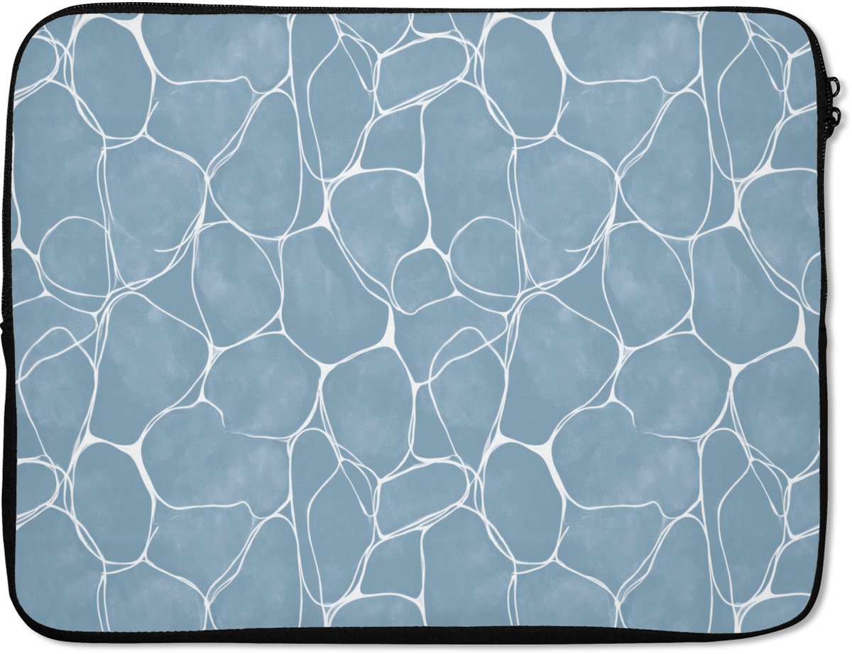 Laptophoes 17 inch - Organisch - Patroon - Blauw - Laptop sleeve - Binnenmaat 41x28 cm - Zwarte achterkant