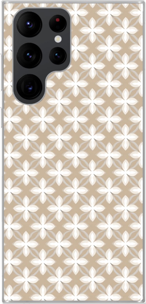 Telefoonhoesje Geschikt voor Samsung Galaxy S22 Ultra hoesje - Patroon - Symmetrisch - Beige - Siliconen Telefoonhoesje Telefoonhoesje