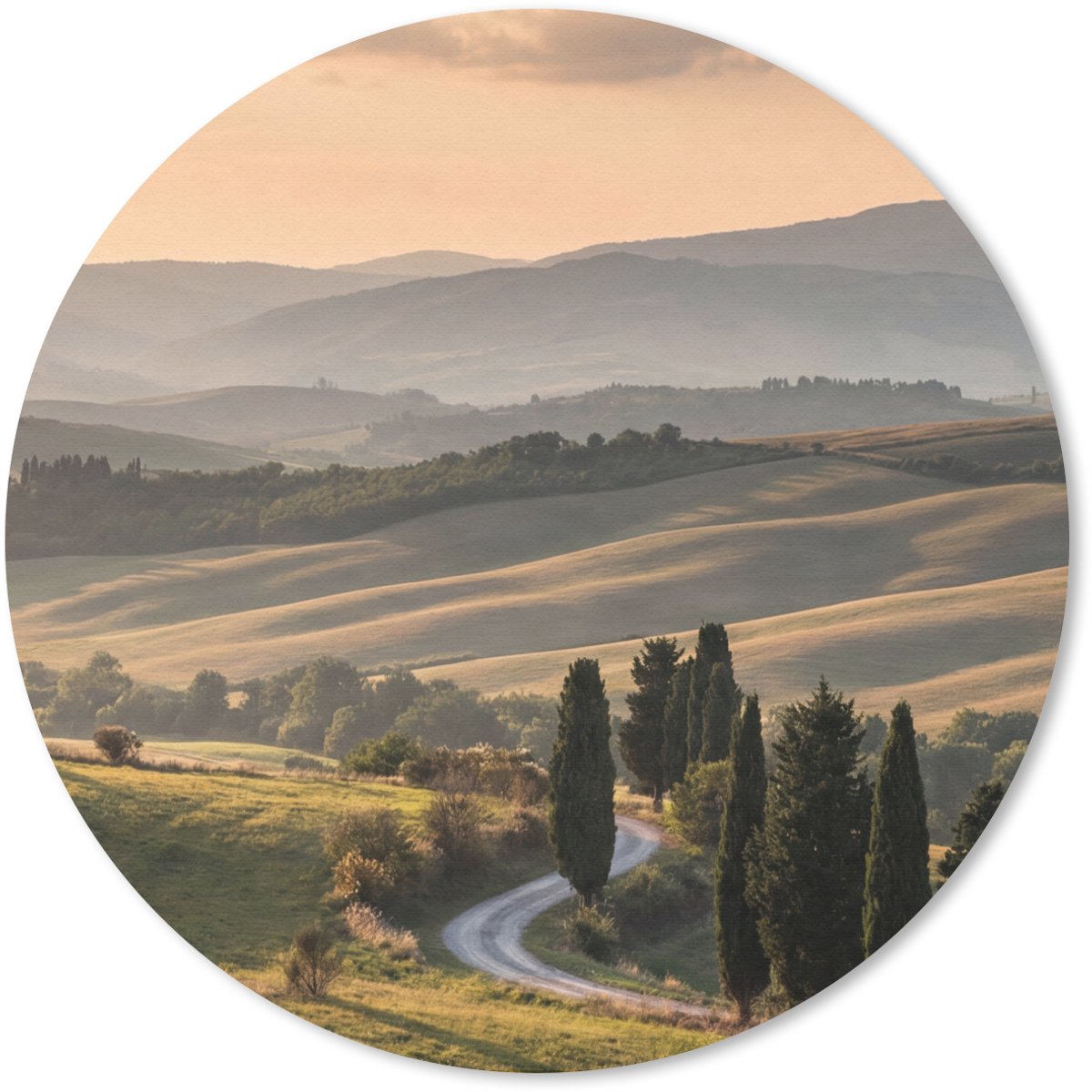 Muismat rond 20x20 cm - Mousepad Toscaans - Landschap - Heuvels - Ronde muismatten