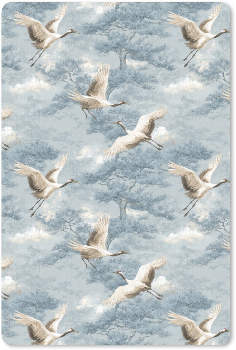 Muismat 13x20 cm - Mousepad Wolken - Kraanvogels - Blauw - Muismatten