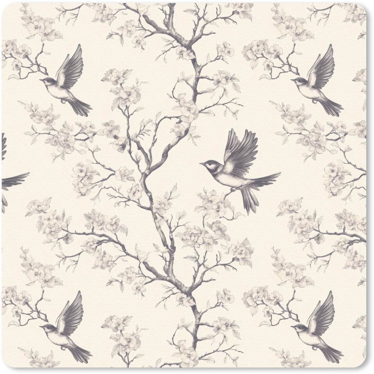 Muismat 30x30 cm - Mousepad Takken - Vogels - Beige - Muismatten