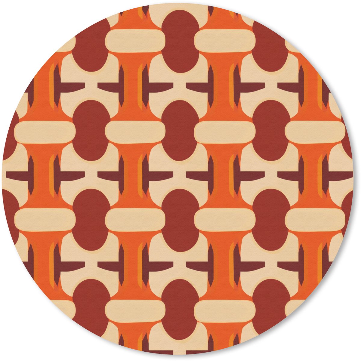 Muismat rond 50x50 cm - Mousepad Geometrisch - Retro - Oranje - Ronde muismatten