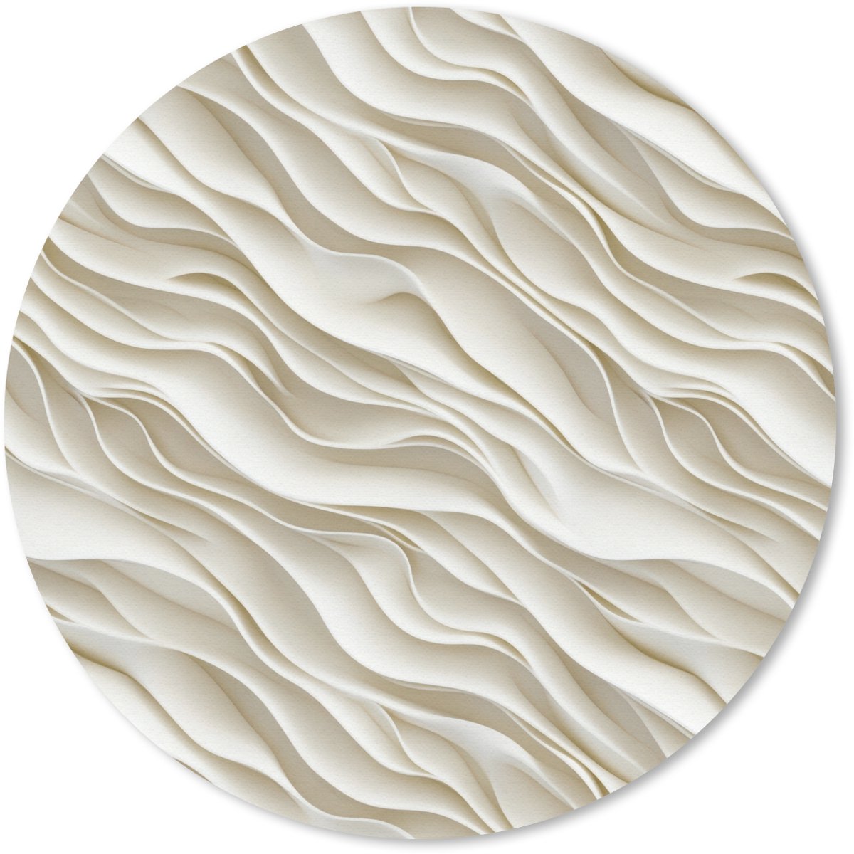 Muismat rond 40x40 cm - Mousepad Golven - Wit - Minimalistisch - Ronde muismatten