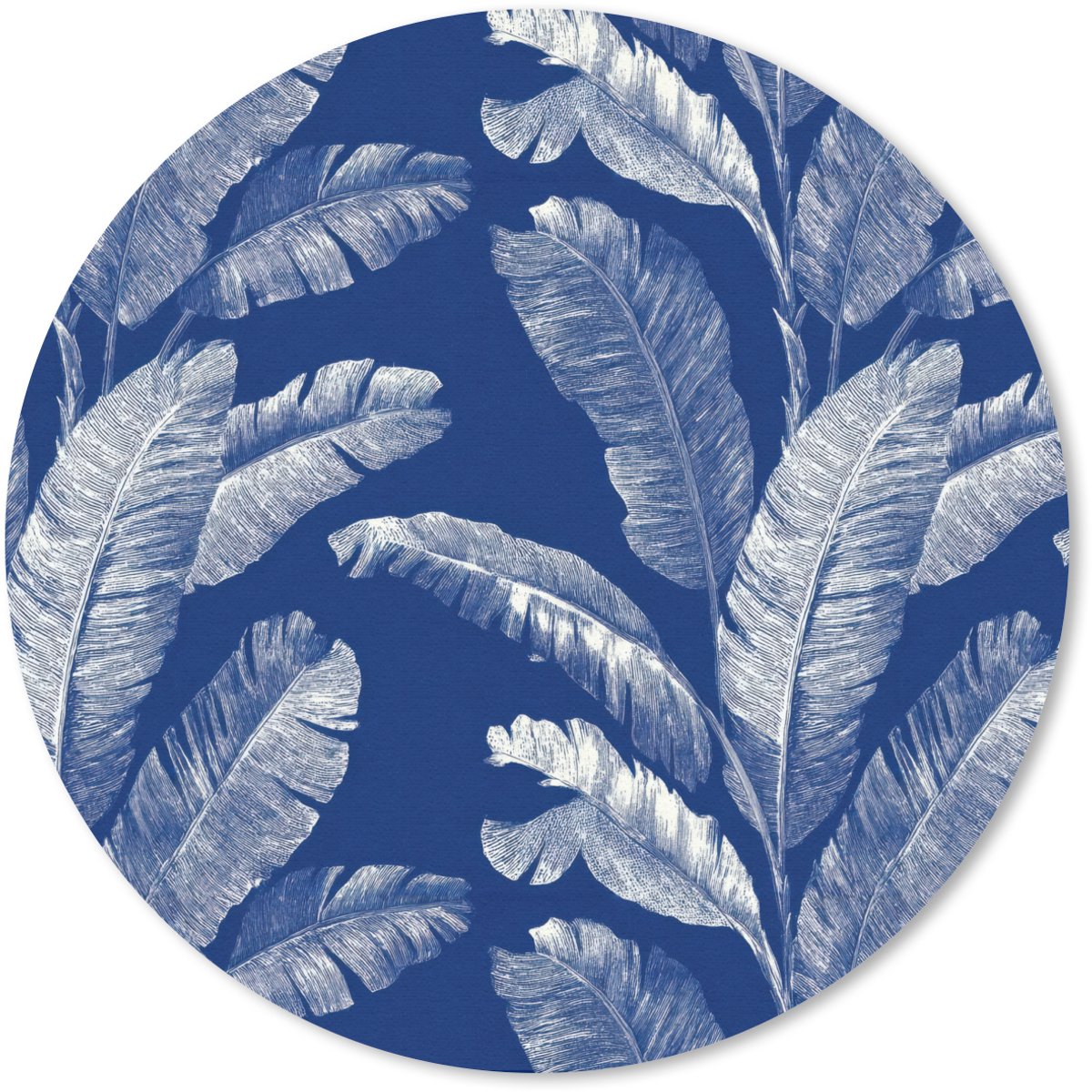 Muismat rond 50x50 cm - Mousepad Blad - Palm - Blauw - Ronde muismatten