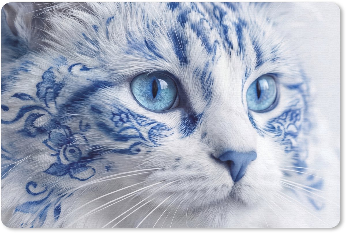 Muismat 13x8 cm - Mousepad Kat - Patroon - Blauw - Muismatten