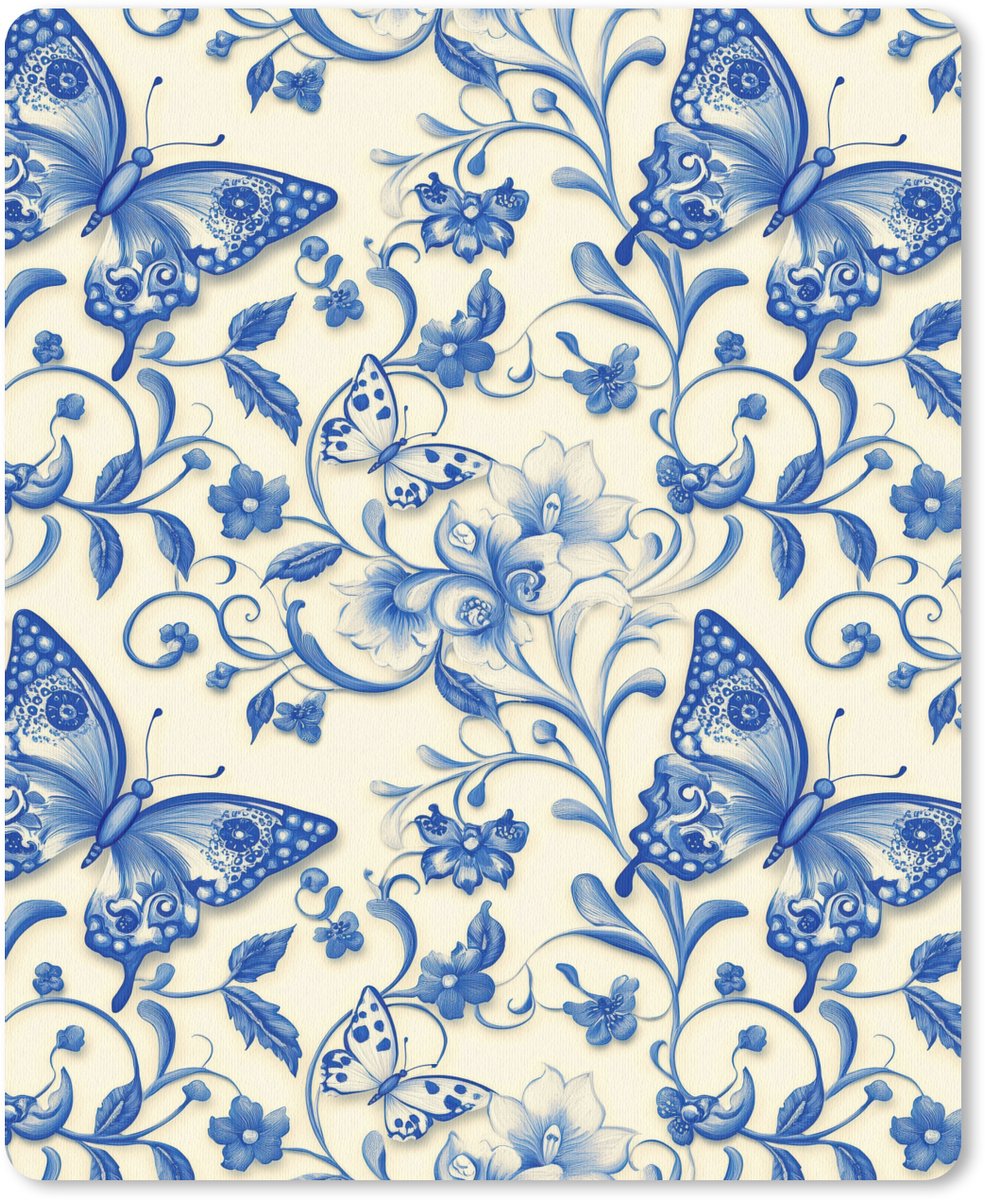 Muismat 12x16 cm - Mousepad Vlinders - Bloemen - Blauw - Botanisch - Muismatten
