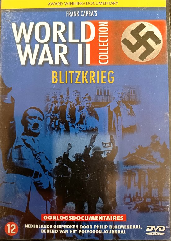 DVD-hoes met 'World War II Collection - Blitzkrieg' titel, Nazi-symbool, beelden van soldaten en een afbeelding van Hitler.