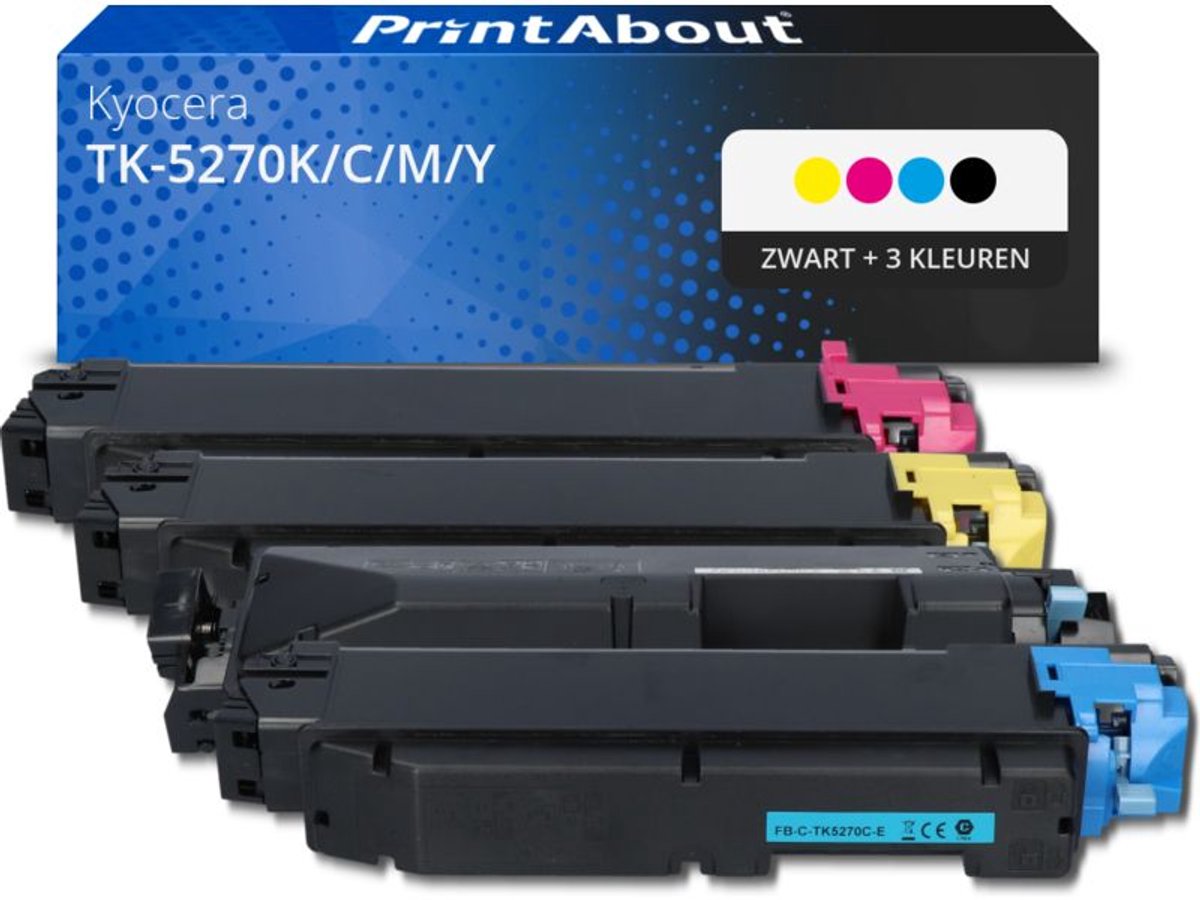 PrintAbout huismerk Toner TK-5270K/C/M/Y Zwart + 3 kleuren Multipack geschikt voor Kyocera