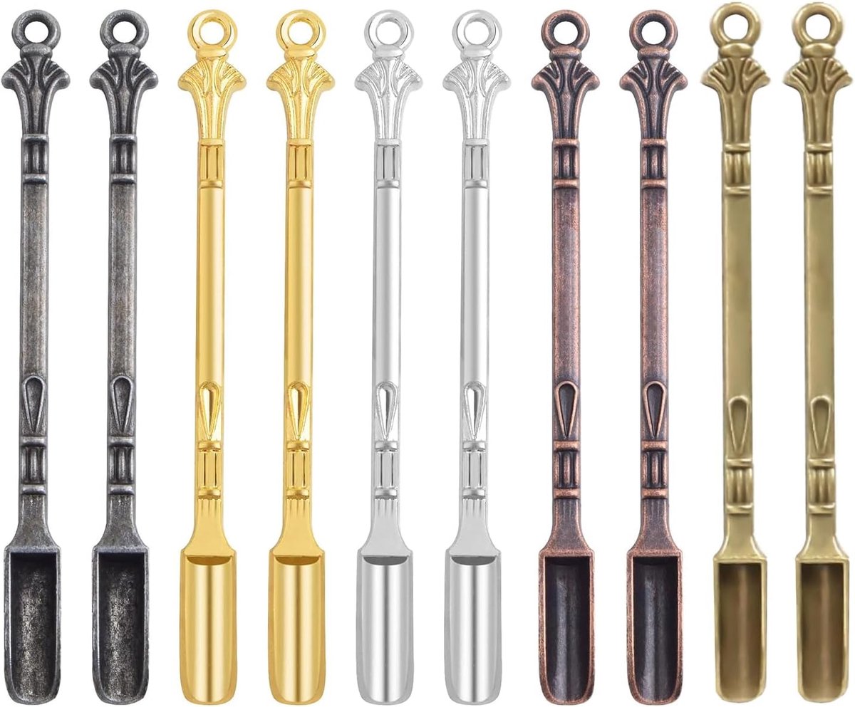 10-Piece Precision Measuring Spoon Set - Stainless Steel Laboratory Tool voor Poeder Monstername - Nasopharyngeale en Kruidensampling met Kleurgecodeerde Handvatten (5 Kleuren)