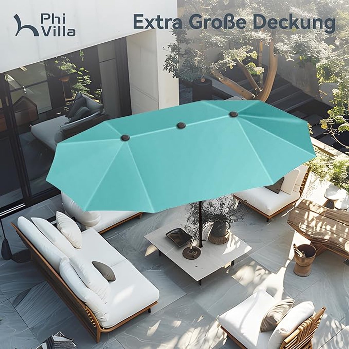 Rechthoekige Tuinparasol 200x380 cm XXL Dubbelzijdig met Crank Systeem – UV-bescherming, Windbestendig, Waterafstotend, Grote Parasol voor Tuin & Terras – Beige – Nicolehome