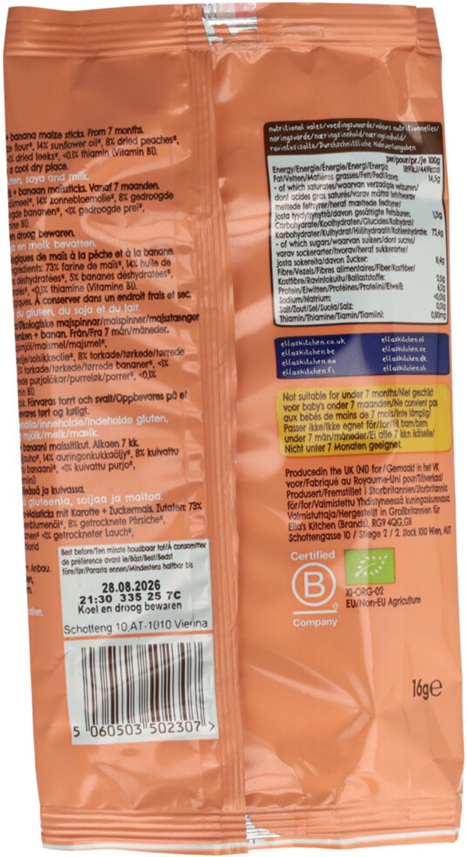 Ella's kitchen Gepoft Smikkelstengels 7+ m Perzik Banaan 16 gr - 5x 16 gr - Voordeelverpakking van Ella's Kitchen — afbeelding 2