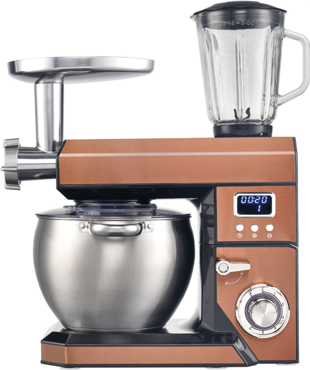 Swiss Haus® KM2285BG Keukenmachine - 1500W Keukenrobot – 8.5L RVS Mengkom – Met Blender 1.5L & Vleesmolen – Foodprocessor met Timer & LED Display – Koper — afbeelding 2