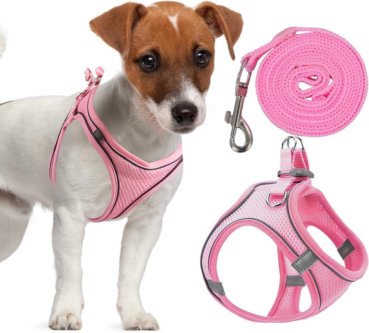 Verstelbare Reflecterende Harnas en Leash Set voor Kleine Honden - Ademend Puppy Harnas (Roze, 3XL) - Veiligheid, Comfort en Stijl