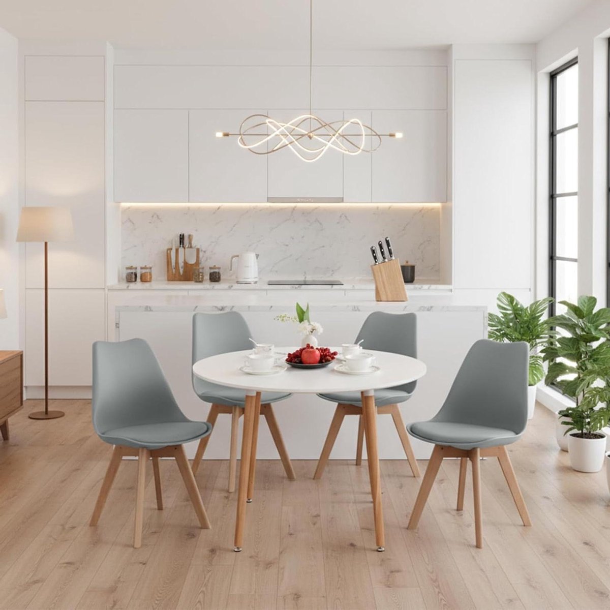 Eettafel met stoelen - Eetkamerset Keuken - Samen Eten - Ronde Tafel - 100 cm - Grijs