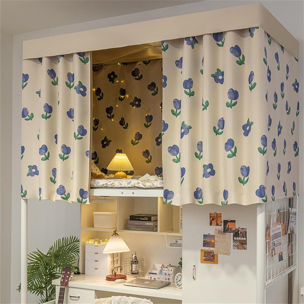 Verduisteringsgordijn Stapelbed - Bedgordijn Hut - Privacy Creëren - Zacht Polyester Materiaal - 1.2 x 2 m - Blauwe tulp