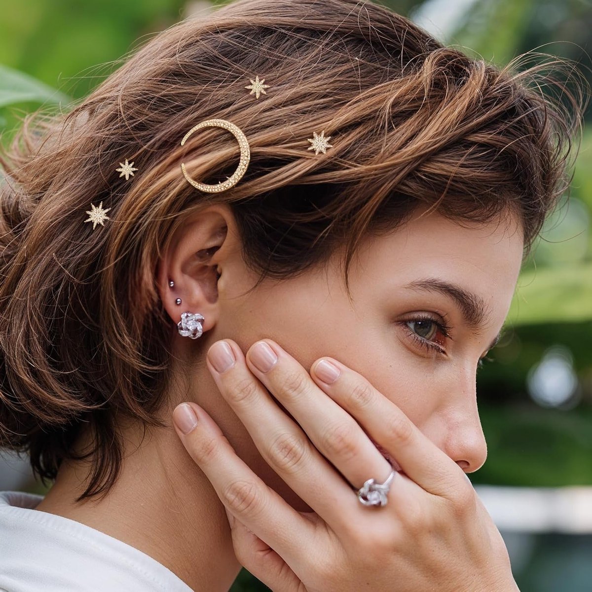 Set van 6 Sterren Metalen Haarspelden met Strass, Haaraccessoires voor Bruiloften en Feestjes, Elegante Haarclips voor Dames en Meisjes in Goud en Zilver