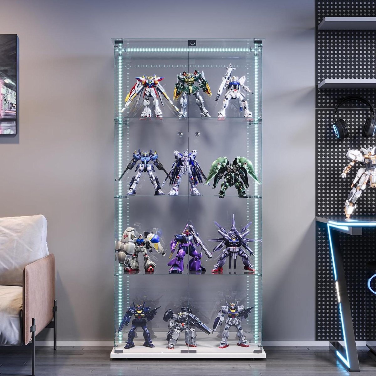Glazen Vitrinekast - Verzamelkast Displaykast - Collecties Presenteren - Met Ledverlichting en Slot - 163 x 78.5 x 35 cm