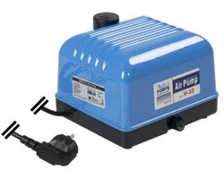 AquaForte Hi-Flow V-30 luchtpomp, aluminium behuizing, stil en krachtig, vermogen 25 watt, capaciteit bij 2 meter, 7 liter per minuut, maximale vijverinhoud 18 m3, niet verstelbaar