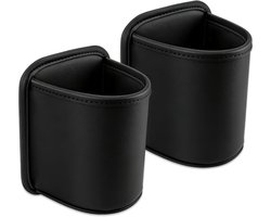 2 Stuks Bekerhouders voor de Autodeur - Grote Flessenhouder Auto - Universeel - Afneembare Bekerhouder voor Achterstoelen van Auto's - Zwart PU-Leder